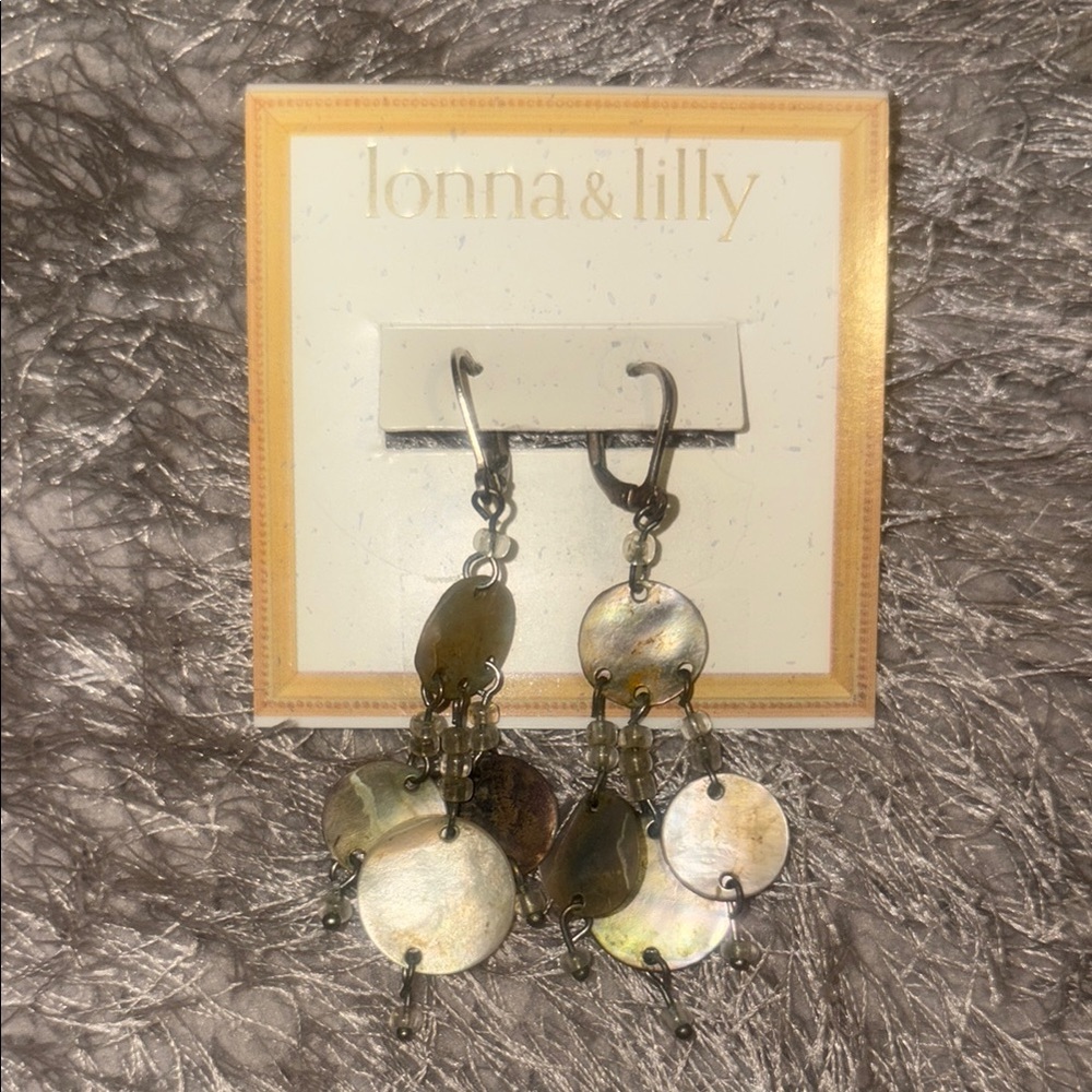 “Ionna & Lilly” Abalone Shell Disc Dangle Earrings
